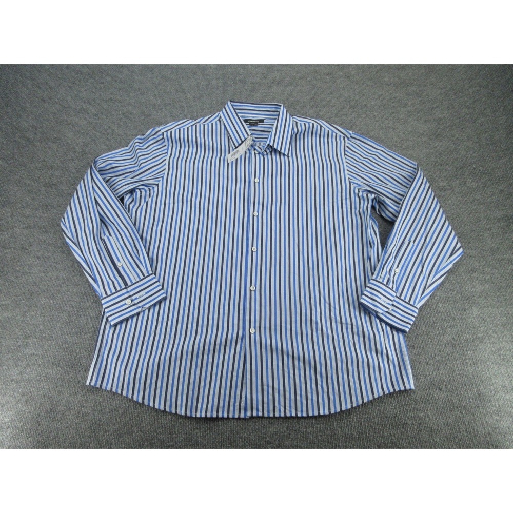 Claiborne Mens Button Down Shirt NWT Regular Blue White Striped Long Sleeve XL